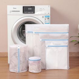 Blue Zipper Laundry Bag Fine Mesh High Quality Storage Bags Household Clothes Cleaning Protect Washing For Machine 240308