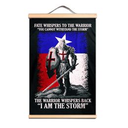 Mediaeval Knights Templar Canvas Scroll Poster Wall Hanging Banner with Wooden Hanger Wall Art Living Room Bedroom Home Decor Scroll Painting AB11