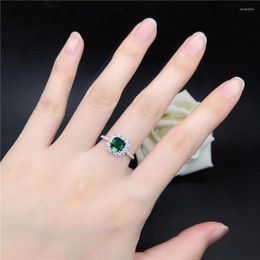 Cluster Rings Excellent Pure White Gold 18K Ring 1CT Emerald Engagement Women Real Green Diamond Wedding Jewellery Party Accessories