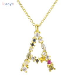 Necklaces LOZOYA 925 Sterling Silver Gold 26 Letter Alphabet A B C D Pendant Long Chain Necklace 2021 Women Wedding Luxury Crystal Chains