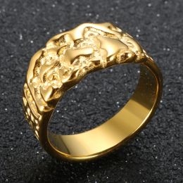 Vintage Gold Color Nugget Unique Ring 14k Yellow Gold Punky For Women Men Aesthetic Bump Jewelry Gift Elder Rings 2024 New Trend