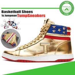 Commemorative Edition 1s The Trump Shoes Gold T Basketball Shoes 1 High Top Mens Womens Designer Sneakers Outdoor Sports Trainers Make America Great Again