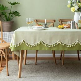 Table Cloth High Quality Nordic Ins Style Woven Tassel Tablecloth Light Green Stripe Rectangular Party Wedding Decoration