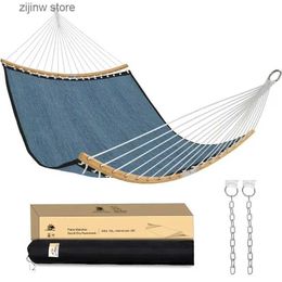 Hammocks 14 foot double pendant for courtyard observer with curved bar bamboo quick drying on the outside two person pendant with olive leaves Y240322