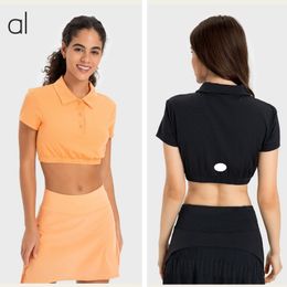 AL-0015 Sweat Exercise Short-Sleeved Women's Contraction Hem With Chest Pad Quick-Drying Breathable Polo Shirt