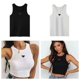 Canotte da donna di design Magliette Estate Donna Top T-shirt Crop Top Ricamo Sexy con spalle scoperte Nero Casual senza maniche Backless Top Camicie Tinta unita Gilet