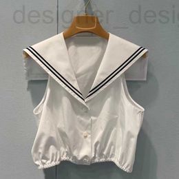 Women's Blouses & Shirts designer brand Summer New Miu Miao Short White Sleeveless Shirt Embroidered Navy Collar Slim Fit Sweet Top Versatile KHTC