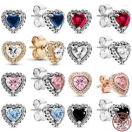 Hoop Earrings Exquisite Various Colors Zircon 925 Sterling Silver Shiny Heart Shaped Classic Luxury Charm Jewelry Party Gift