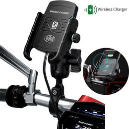 Cell Phone Mounts Holders Motorcycle Wireless Charger Phone Mount Waterproof Handlebar Qi Charging Phone Holder 360 Rotatable for 3.5-6.8 Inch Cellphones 240322