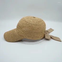 Ball Caps 202403-bowknot Ins Summer Hollow Out Paper Grass Back Bowknot Korea Street Lady Baseball Hat Women Leisure Visors Cap