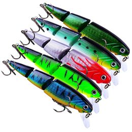 5 renk plastik 6# 3 kancalar minnow balıkçılık cazibesi 11cm 14.7g çok eklemli bas pike striper balık yem pimer