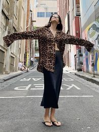 Women's Blouses 2024 Chic Leopard Print Long Sleeve Shirt Women Vintage Single Breasted Lapel Loose Top Fashion Lady High Street Commuting