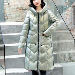 Women's Down Fashion Autumn Winter Warm Solid Colours Long Sleeve Cotton Padded Hooded Jacket Reversible Coat Outerwear Casaco#g3