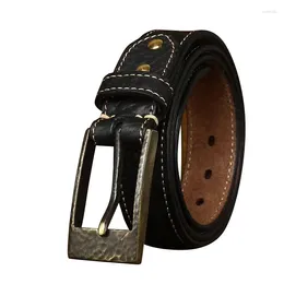 Belts Pure Cowhide 3.8cm Wide Thick Retro Coarse Grain Belt For Men Genuine Leather Pin Buckle Tree Pattern Male Jeans Gift