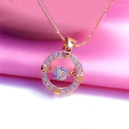 Pendants Fashion 14K Rose Gold Crystal Necklace Shiny Light Luxury 585 Clavicle Chain Pendant Engagement Ladies Jewelry