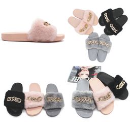Resistant In stock autumn and winter chain flash diamond fluffy slippers indoor and outdoor fluffy flat warm flip-flops