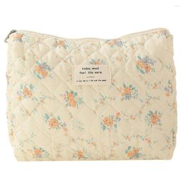 Cosmetic Bags Women Cute Storage Bag Printed Cotton Quilted Pouch Large Capacity Zipper Closure Girls Daily Use Clutch