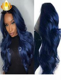 Transparent Dark Blue Body Wave Wigs Pre Plucked Lace Front Human Hair Wigs Ombre Coloured Lace Part Wig For Black Women1820377