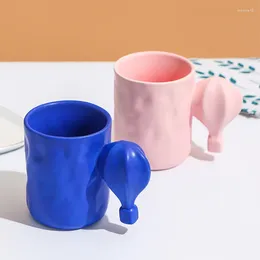 Mugs 350ml Creative Mug Ceramic Air Balloon Handle Solid Color Coffee Milk Home Breakfast Juice Cups Couple 1Piece