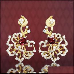 Dangle Chandelier Earrings Foydjew Luxury Designer Jewellery High Quality Artificial Water Drop Rubellite Ruby Women Elegant Golden Earr Ot6H5