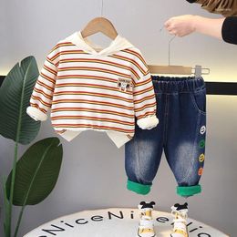 Clothing Sets Toddler Boy Outfits 2024 Designer Baby Boys Spring Casual Striped Long Sleeve Hooded Hoodie Pants Two Piece Suit Children's