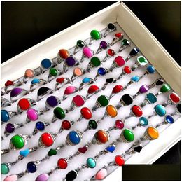 Solitaire Ring Wholesale 50Pcs/Lot Colorf Womens Rhinestone Crystal Enamel Sier Rings Ladies Girls Charm Cute Finger Party G Dhgarden Dhg1H