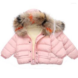 Down Coat Baby Boy Girl Winter Jacket Thick Cotton Padded Infant Toddler Fur Hooded Solid Snow Suit Zipper Warm Clothes 2-7Y