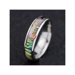 Band Rings 36Pcs Natural Shellfish Abalone Shell Inlay 316L Stainless Steel Quality 6Mm Width Retro Engagement Pupar Ring Wh Dhgarden Dh0El