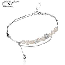 Charm Bracelets F.I.N.S Korea Handmade S925 Sterling Silver Baroque Pearl Irregular Glossy Bead Chain Adjustable Hand Fine Jewelry Gift L240322