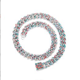 European and American jewelry fashion trend hip-hop necklace 13mm colorful diamond inlaid alloy diamond inlaid Cuban chain jewelry