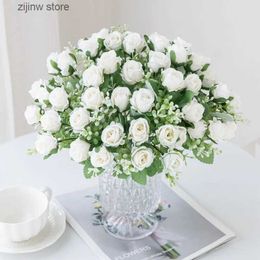 Faux Floral Greenery 30CM 5 Fork 10 Heads Small Bud Rose Silk Bouquet Artificial Flowers For Wedding Home Decoration Indoor Accessories Scrapbooking Y240322