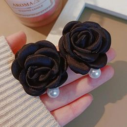 Stud Earrings 2024 Large Fabric Flower For Women Trendy Charms Pearl Fashion Jewellery Ladies Elegant Accessories