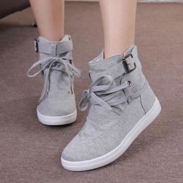 Boots 2022 Spring And Autumn New Women Fleece Hightop Shoes Softsoled Shoes Round Toe Lace Students Flat Casual Women's Short Boots