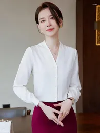 Women's Blouses Black Single Breasted Long Sleeved Blouse White Elegant Office Tops Spring Autumn Fashion V-neck Temperament Shirt Trend