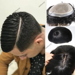 Toupees Toupees Silk Base Mens Human Hair Toupee Poly Pu Around Natural Scalp Looking Man Bleached Knots 100% Indian Hair Replacement Syst