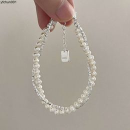 925 Sterling Silver Heavy Industry Pearl Shattered Beaded Bracelet for Womens Light Luxury Unique and Exquisite Pure As a Gift to Best Friends