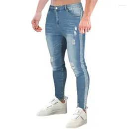 Men's Jeans 2024 Autumn/Winter Solid Colour Distressed Small Foot Tight Denim Pants