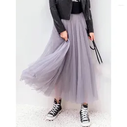 Skirts Vintage Tulle Skirt Women Streetwear Elastic High Waist Mesh Pleated Summer Elegant Korean A Line Office Ladies