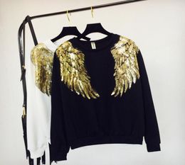 New style Fashion Angel wings embroidery sequins Long Sleeve sweatshirt Jumper pullover hoody Tops Blouse Coat Women039s Fashio9665102