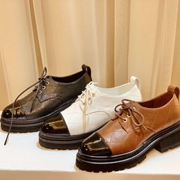 2024 Autumn/winter Product Lefu New Genuine Thick Sole Lace Up British Style Small Leather Women's Round Head Single Shoes