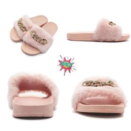 Fashions Positive In stock autumn and winter chain flash diamond fluffy slippers indoor and outdoor fluffy flat warm flip-flops 36-41