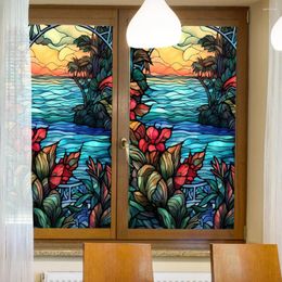 Window Stickers Floral Stained Glass Film Removable Non-Adhesive Flower Sea Static Clings Sticker (45x100cm/60x100cm)