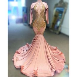 EBI Pink Aso Arabic Mermaid Prom Dress Crystals pärlor Evening Formal Party Second Reception födelsedagsengagemang klänningar klänningar mantel de soiree zj es