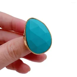 Cluster Rings YYGEM 23x32mm Big Blue Turquoise Stone Ring Gold Plated For Women Girl Friend Gift