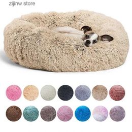 kennels pens 40-90cm Round Pet Bed for Large Dog Bed Super Soft Cat Bed Long Plush Dog House for Medium Dog House Winter Warm Sleeping Y240322