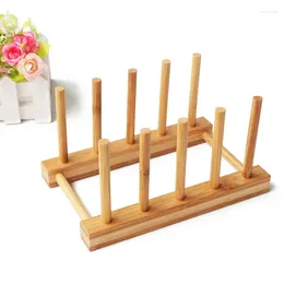 Kitchen Storage Dish Rack Pots Wooden Plate Stand Wood Cup Display Drainer Holder