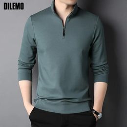 Top Grade Fashion Brand Luxury Zipper Polo Shirt Men Casual Plain Korean Solid Color Long Sleeve Tops Mens Clothing 240323
