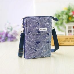 Shoulder Bags Women Crossbody Bag Cute Canvas Messenger Small Cotton Coin Purse Cell Phone Leaf Printed Money Wallet Female Purses