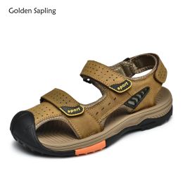 Sandals Golden Sapling Outdoor Men's Sandals Natural Leather Shoes 2022 Summer Beach Closed Toe Sandal Men Casual Platform Leisure Flats