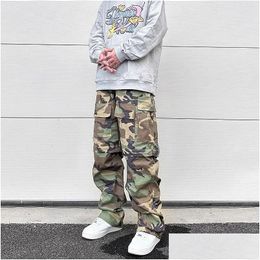 Mens Plus Size Pants Knee Mti-Pockets Camouflage Cargo Streetwear Patchwork Baggy Overall Oversized Trousers Drop Delivery Apparel Otarl